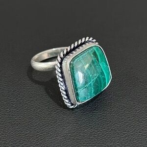 Vintage Signed 925 Sterling Silver Malachite Adjustable Ring Size 7 Boho